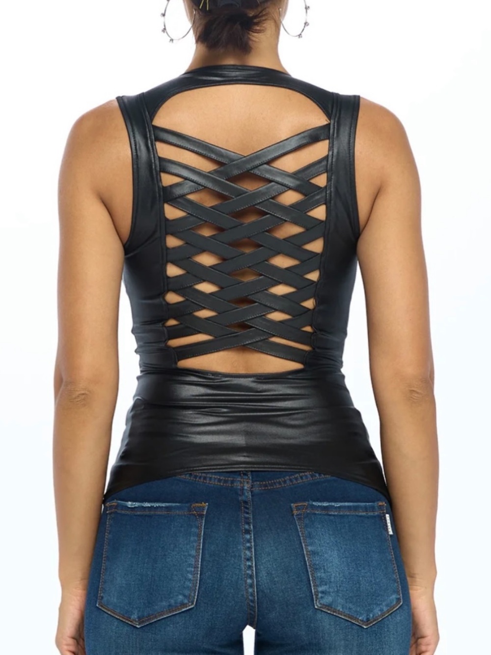 Oh Yes! Faux Leather Front Lace-Up Zip-Up Corset Top - Picture 4 of 11